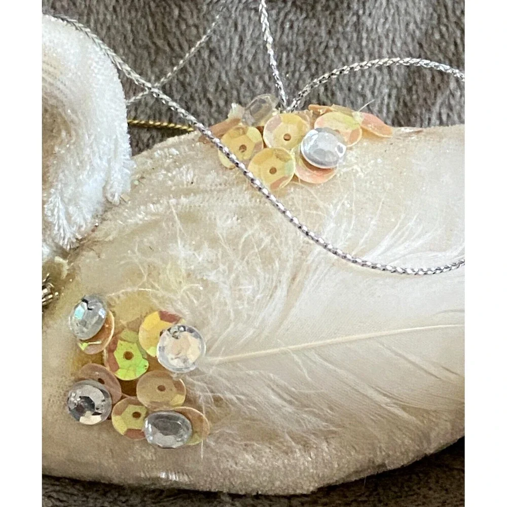 Vtg KATHERINE'S COLLECTION ~Pair of Velvet Feather Sequin Glitter Swan Ornaments